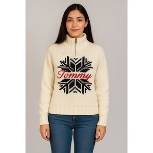 Vintage 90s Y2K Tommy Hilfiger Women S Sweater Zip Cable Chunky